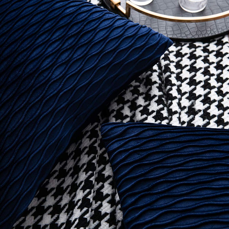 DEZENE Navy Striped Couch Pillow Cases: 2 Pack 20x20 Inch Original Velvet Square Throw Pillow Covers for Farmhouse Home Decor - Image 5